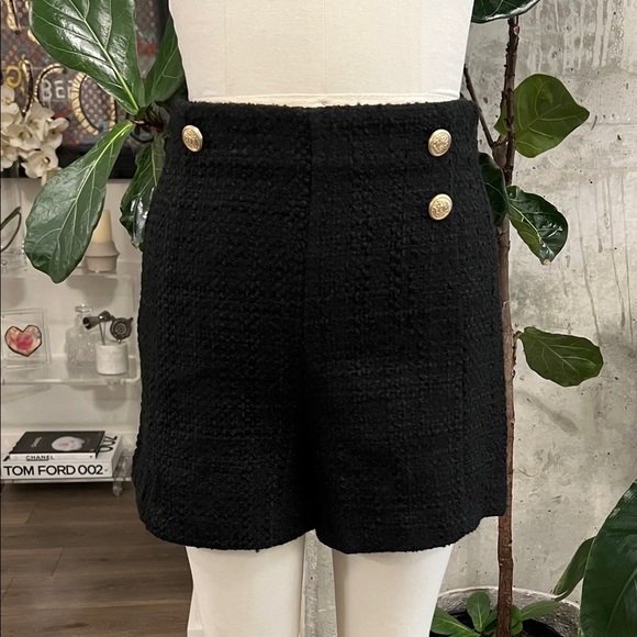 Zara Black High-Waisted Shorts with Gold Buttons - Picture 1 of 5